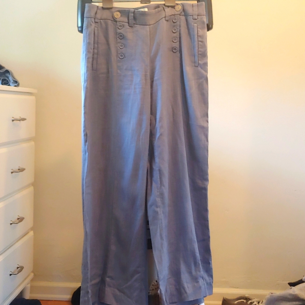 Grey, size 8, Anthro wide-leg sailor-style buttons